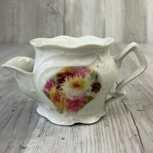 Vintage White Floral Bouquet Victorian Shaving Scuttle Mug Cup Decor